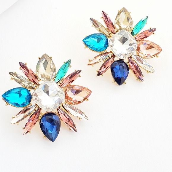 Starburst Crystal Cluster Stud Earrings - Picture 1 of 5